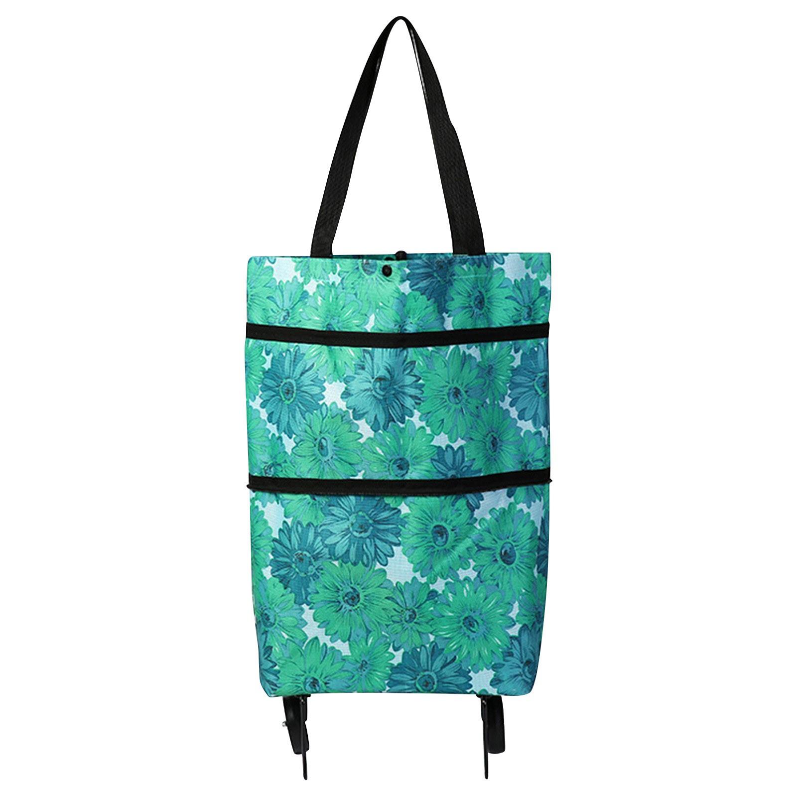 Foldable Shopping Trolley Bag with Wheels, Chevron Pattern, Lightweight and Durable, Perfect for Groceries and Travel One Size