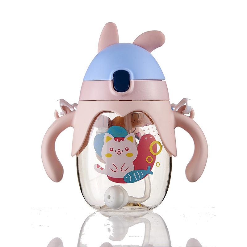 350ml Summer Childrens Cartoon Plastic Cup with Straw Flip Water Cup with Handle Baby Kindergarten Drinking Cup