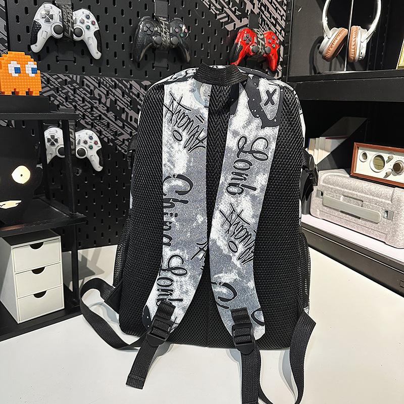 Schoolbag1011 new graffiti schoolbag large-capacity male and female students backpack Korean version trendy cool simple light luxury fashion backpack