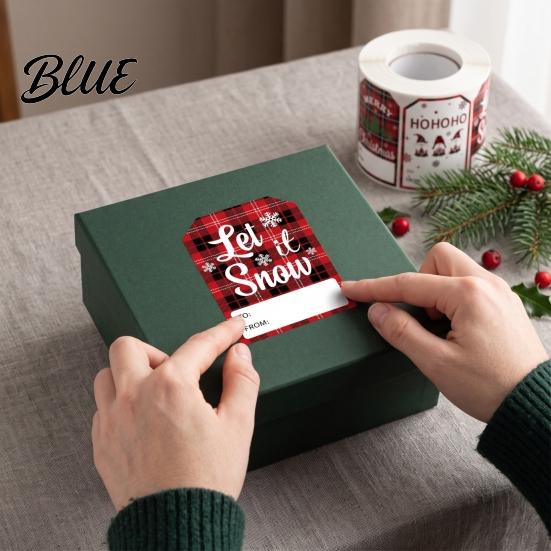 Self Adhesive Labels Christmas Thank You Stickers, Red And Black Plaid Print Decorative Labels, Gift Wrapping Accessories Festive Supplies with