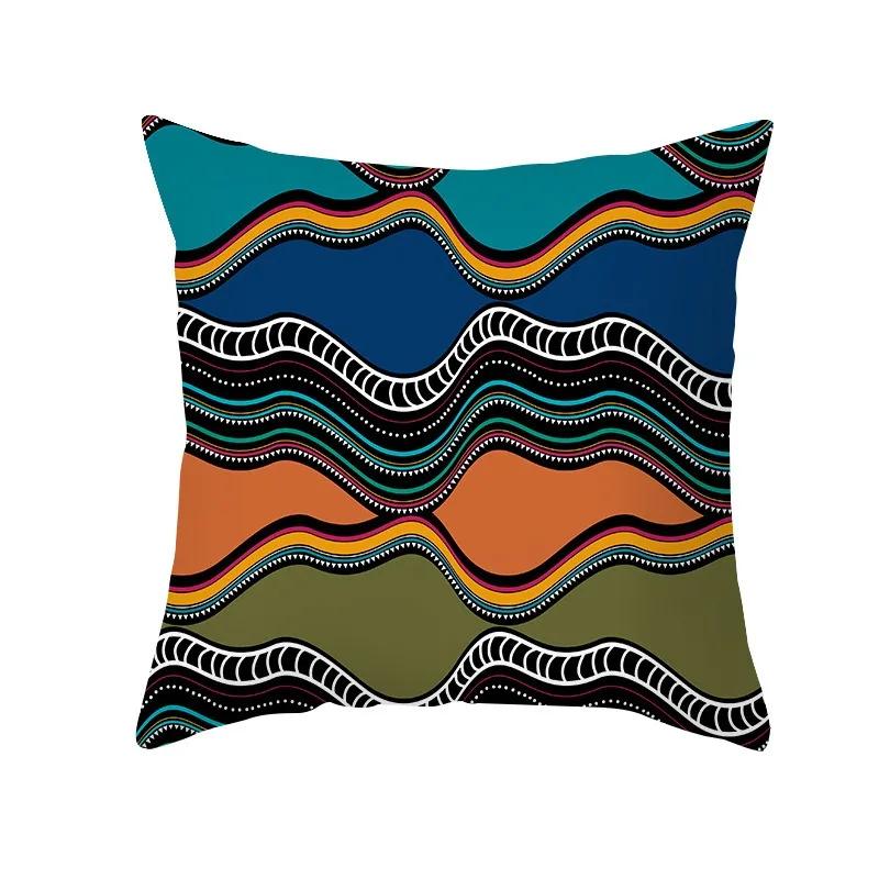 Ethnic Aztec D Flat Printed Peach Skin Pillow Cover Boho Colorful Geometric Cushion Case for Sofa Living Room Decor