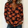 Women's Halloween Printed V Neck Long Sleeve Pullover Top Casual Lightweight Stretchy Shirt for Fall Seasonal Wear