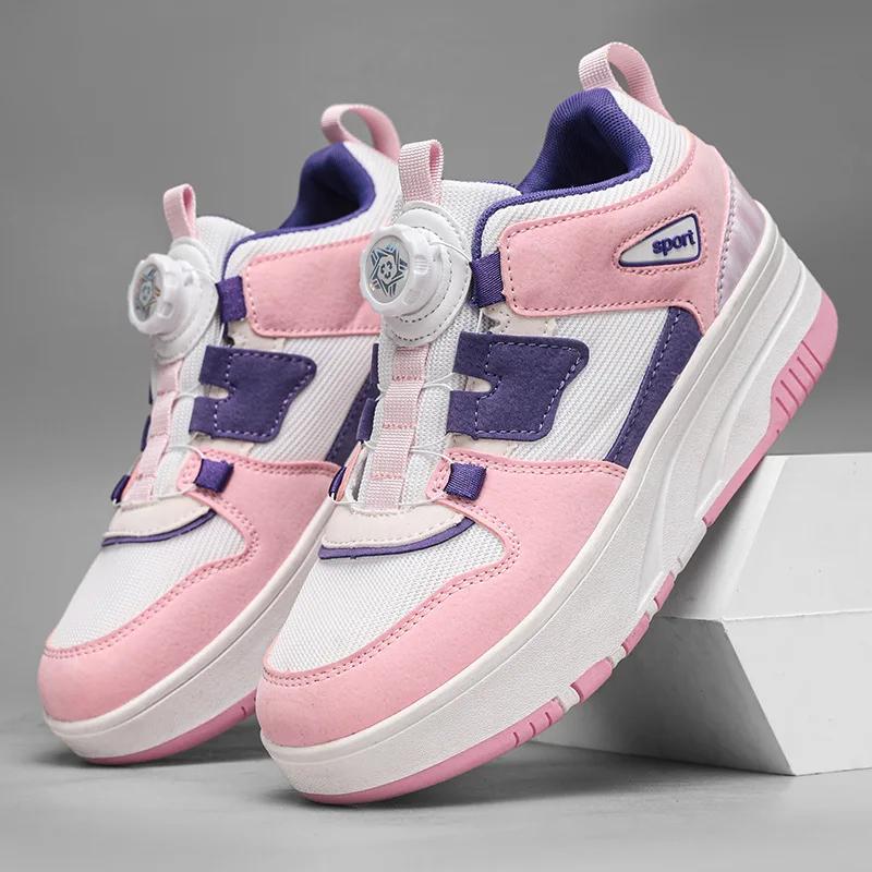 Women's Sneaker with 4 Wheels Racing Roller Skate Shoes Children's 2-in-1 Removable Roller Skating Shoes for Skating and Parkour