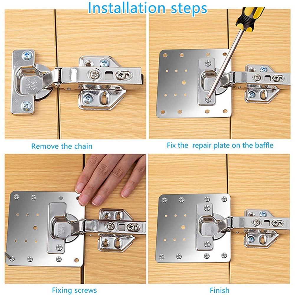 10pcs Stainless Steel Cabinet Hinge Repair Kit Fixing Screws Included Reinforced Structure Door Hinge Mounting Plate