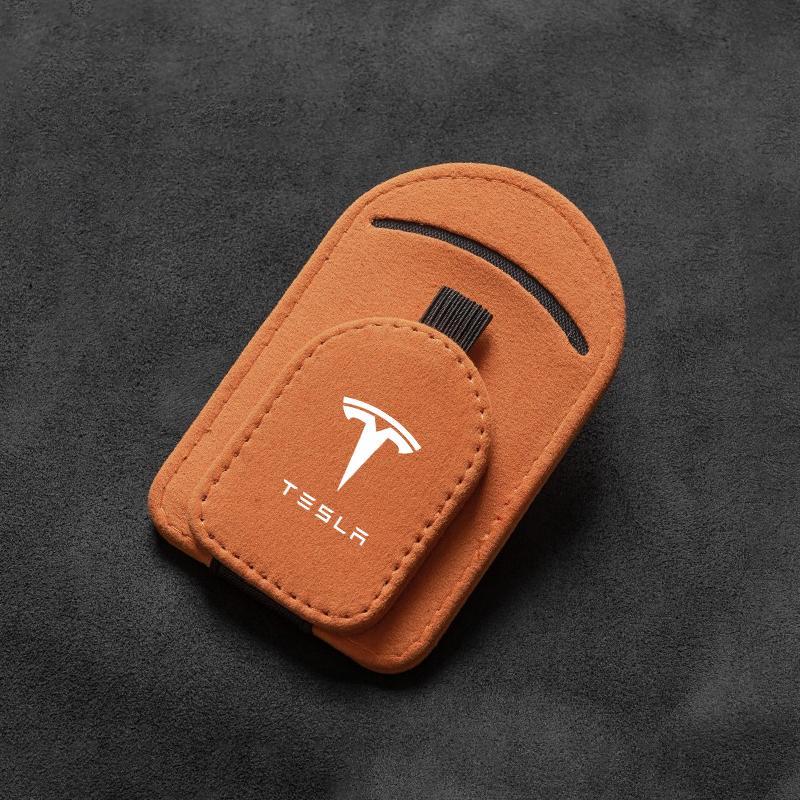 Magnetic Leather Car Visor Sunglasses Holder Ticket Card Clip for Tesla Model 3 Model S Model X Model Y Cybertruck Roadster