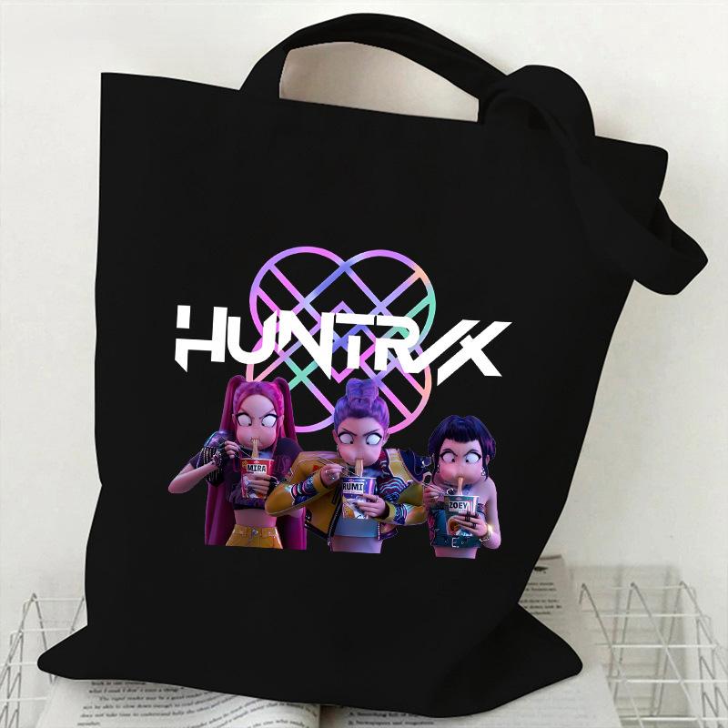 

Сумка-тоут из холста с принтом KPOP Demon Hunter Girl Group HUNTRX, на плечо, студенческая, ручная сумка KTY 35*40