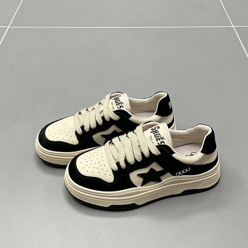 

Повседневные кроссовки, женские весенние новые универсальные спортивные туфли с низким берцем, круглым носком, шнуровкой и звездой, на толстой подошве 38