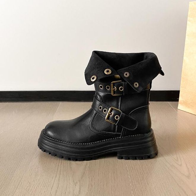 

Thick-soled inner height-increasing medium tube short boots women s 2025 autumn and winter new two-wear British style small brown Martin boots 40 чёрный