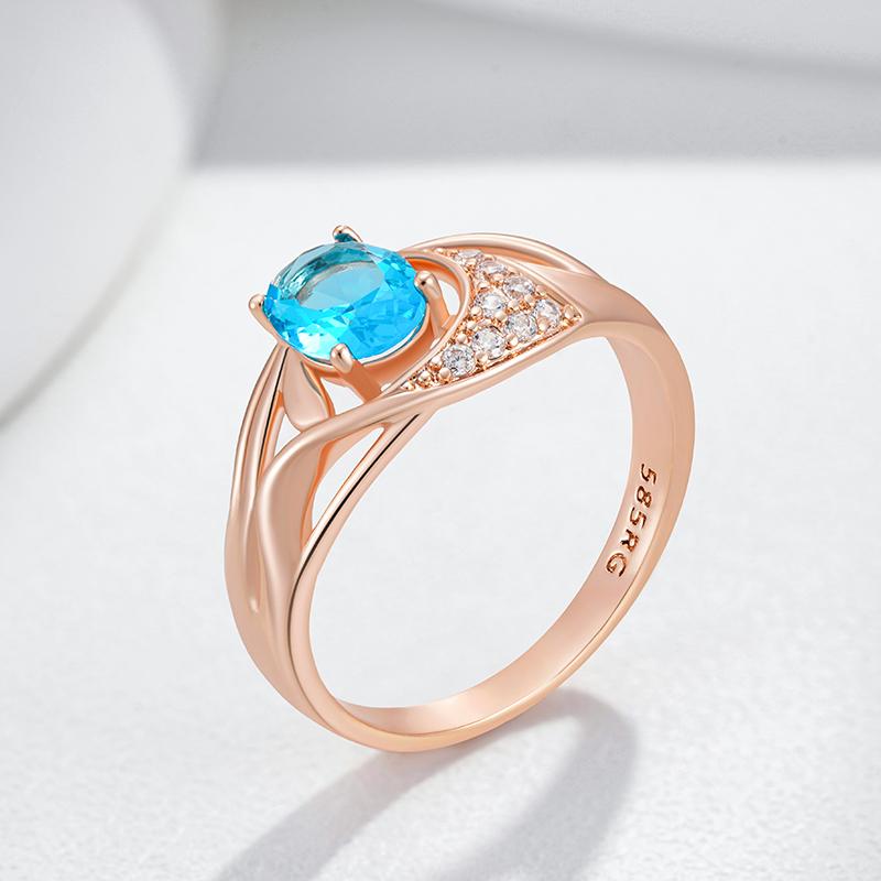Rose Gold Drop Color Bridal Wedding Ring For Women Dazzling Cut Blue Natural Zircon Accessories Wedding Jewelry