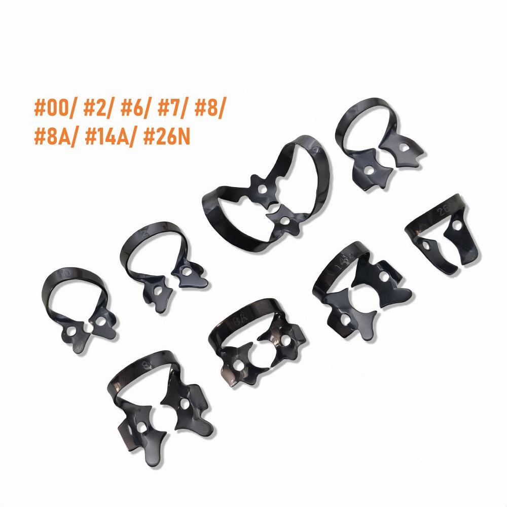 

8 шт./комплект с титановым покрытием, черные стоматологические резиновые зажимы для коффердама, эндодонтические реставрационные барьерные зажимы с держателем или без него 8 pcs black