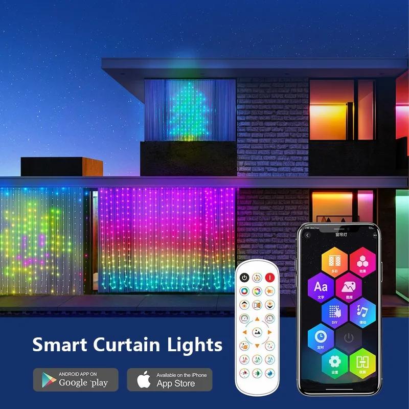 2PCS 400LEDs RGB Smart Curtain Lights with Music App Controls and Remote,LED Party Lights for Christmas and Halloween Decor