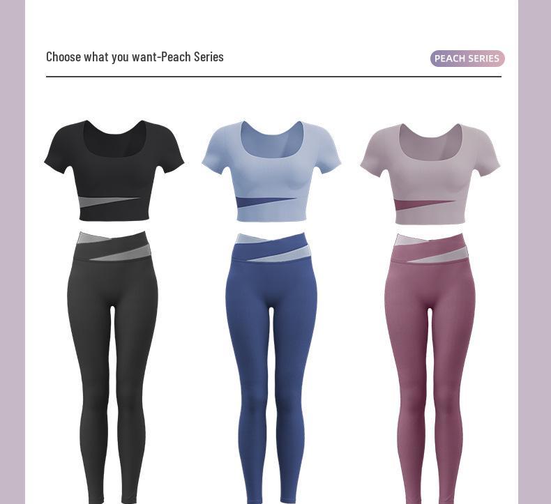Women's Patchwork Color Block Fitness Set – Cropped Short Sleeve Top & High Waist Hip Lift Sports Pants for Spring/Summer Running & Workouts