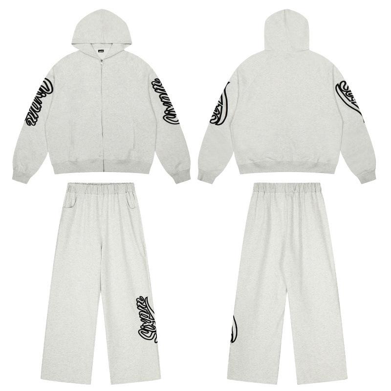 6PM Vyšívaná mikina s kapucí a tepláky Hip Hop Pánská sportovní souprava