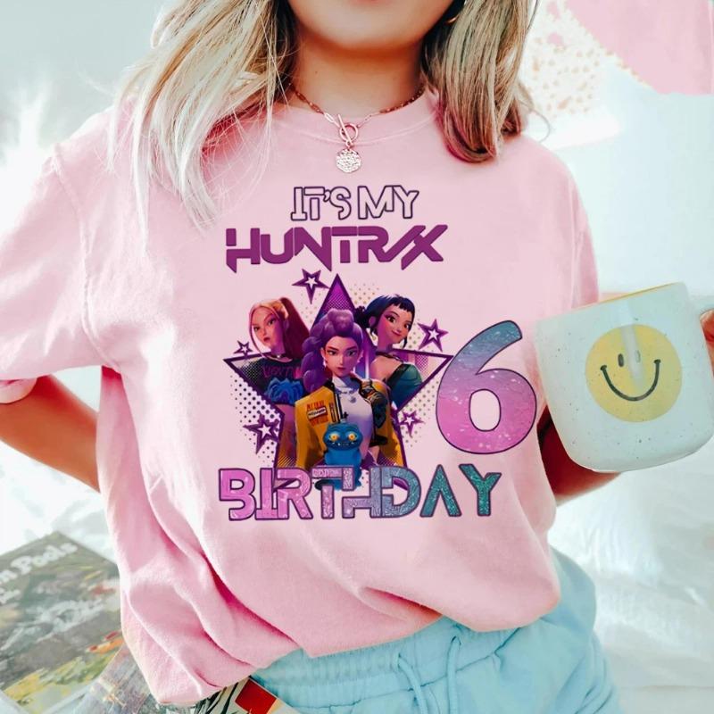 

Женские футболки K-pop «Охотники на демонов» с мультяшным принтом цифр, топ с короткими рукавами, летняя модная футболка для девочек, подарок на день рождения для детей 130