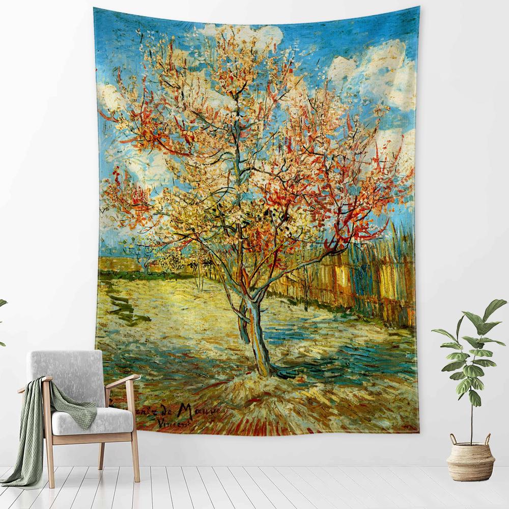 Idyllic Forest Cabin Tapestry Wall Hanging Bohemian Psychedelic Mystery Van Gogh Oil Painting Bedroom Decor