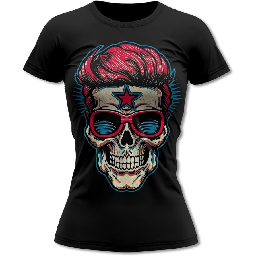 Bands and Bones Greaser Skull 3 Rockabilly Women s T-Shirt XXXXXL разноцветный