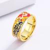 Korean Style Geometric Floral Pastoral Japanese Colored Glue Drop Enamel Ring for Women