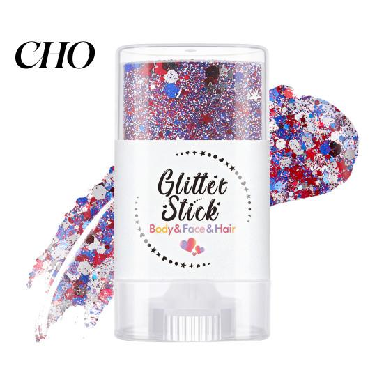 USA Flag Glitter Stick Independence Day Body Stick, Patriotic Face Hair Accessories, Sparkling Red White Blue Makeup for 4th of July Festival