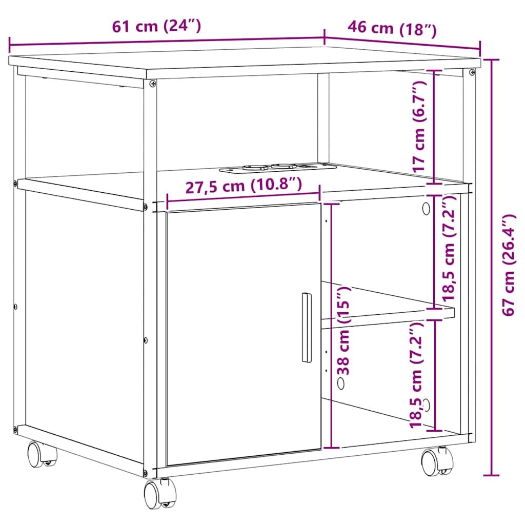 Cabinet with Charging Station Black Oak Effect 61 x 46 x 67 cm