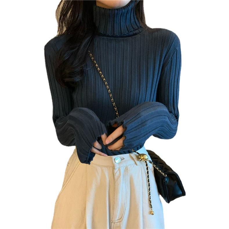 Gebreide Truien Pullovers Col Lange Mouw Effen Kleur Slim Elastisch Korte Trui Dames Nieuw Herfst Winter Dames