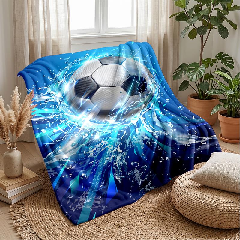 Soccer Ball Splash Energy Theme Blanket Lightweight Warm Flannel Blanket Decorative Throw Blanket for Home Decoration