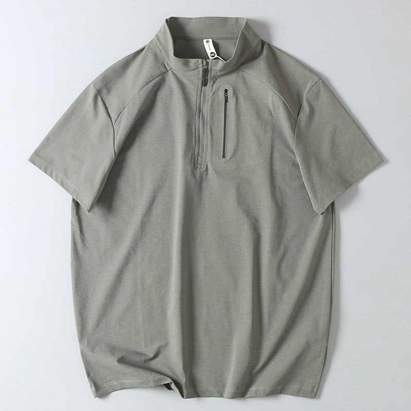 Original Foreign Trade Surplus Outdoor Sports Half-Zip Quick-Dry Short-Sleeve T-Shirt for Men, Summer Breathable Running Stand-Collar Top