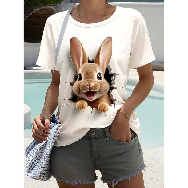 Summer New Easter Bunny Pattern T-shirt Women Girls 3D Printed Short Sleeve Women Street Casual Harajuku Tee Shirt Kids Clothing