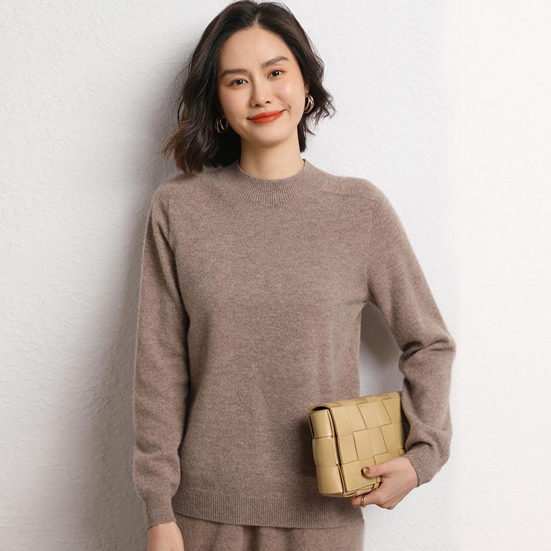 Women's Cashmere Half-High Neck Sweater - Thickened, Stylish Autumn/Winter Pullover Knit, Loose Fit, Versatile Base Layer