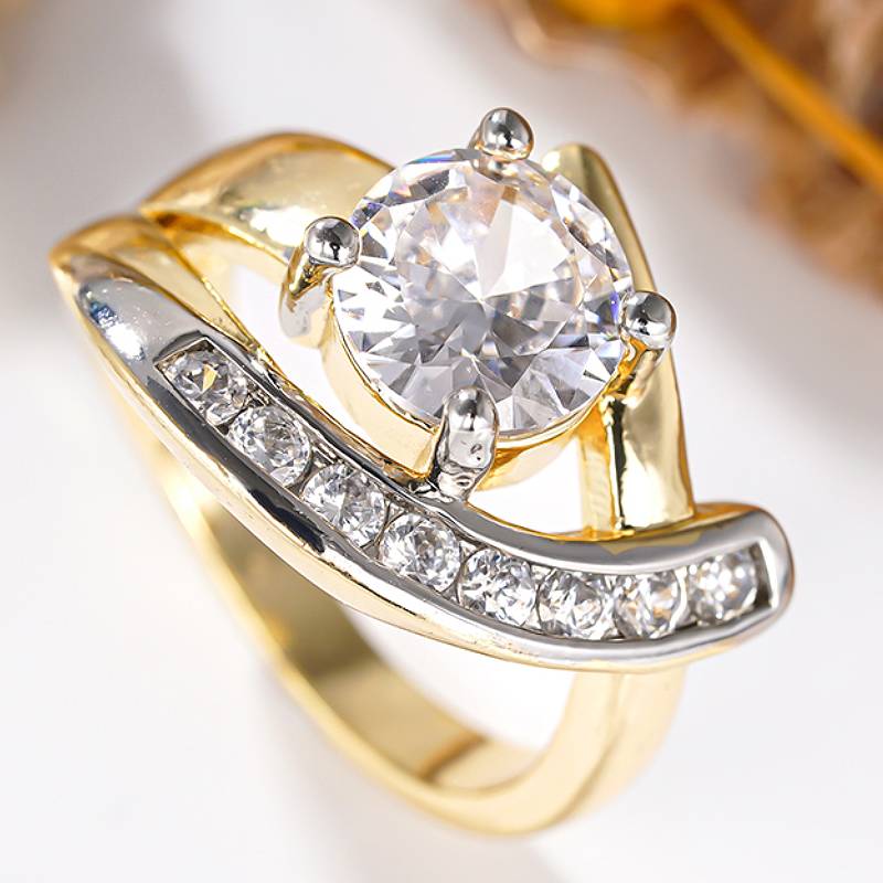 

Huitan Two Tone Women Irregular Design Chic Ring Personality Luxury Party Wedding Accessories Inlaid Shining CZ Fashion Zircon 6