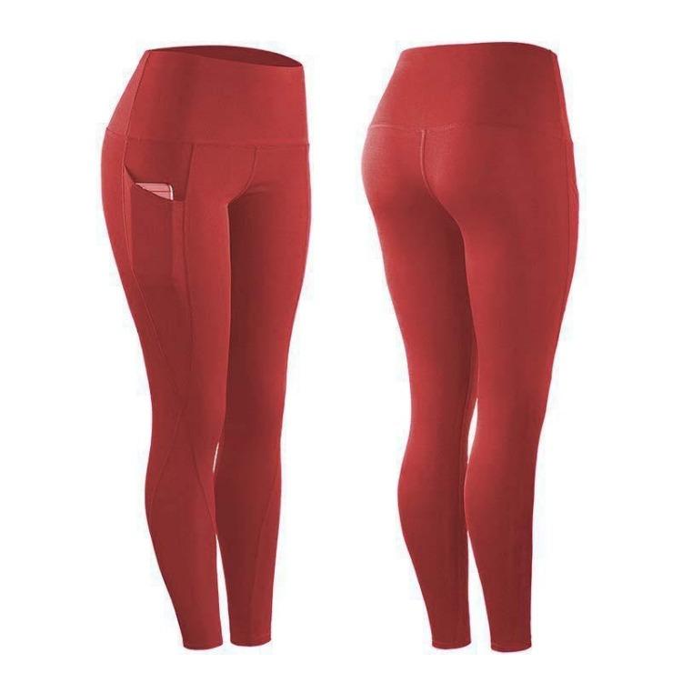 Women High Waist Solid Color Yoga Running Fitness Leggings with Side Pockets Hip Lifting Sports Long Pants