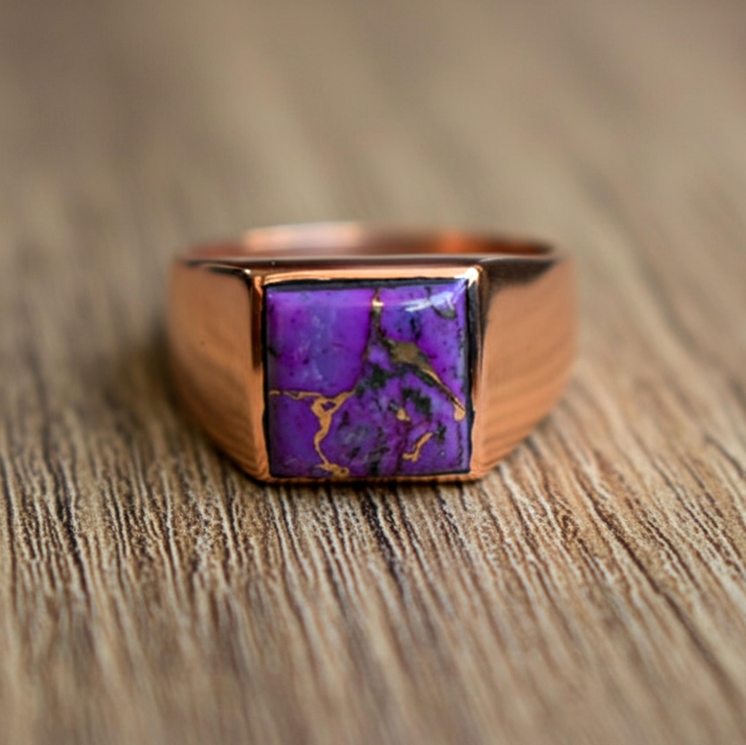

Перстень с пурпурной медной бирюзой, 925 проба, массивное стерлинговое серебро, кольцо в форме подушки из чистой меди, кольцо ручной работы для мужчин и женщин 12 медный