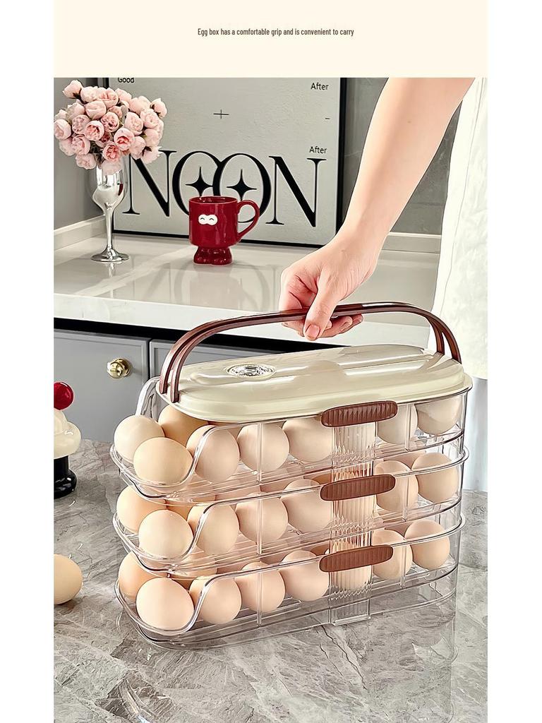Slide-Out Multi-Layer Egg Storage Box with Handle for Refrigerator Door