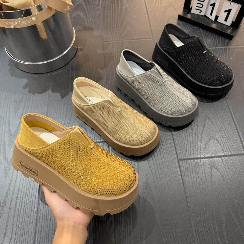 Ou Ruofeng increases the height of rhinestone platform muffin shoes for women's 2025 spring new loafers versatile casual two-wear single shoes