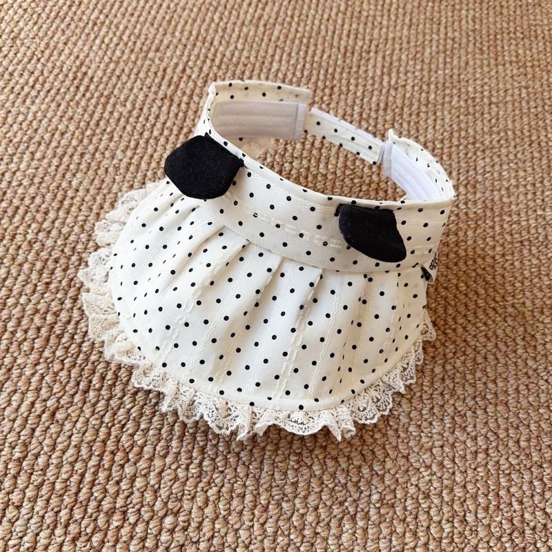 Summer Lace Trim Sun Visor Hat Hollow Top Large Brim Sun Visor Hat Cherry Print Red Bowknot UV Protection Hat