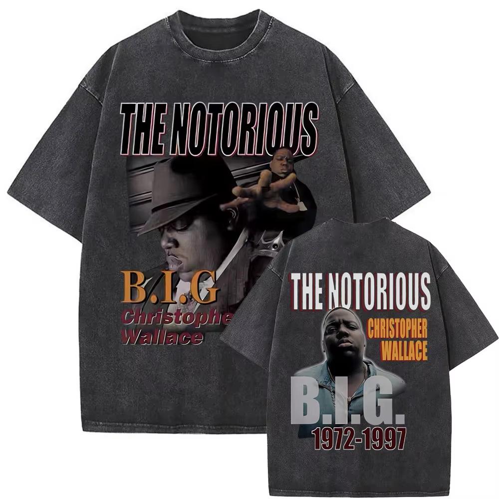 Washed Vintage Rapper The Notorious Big World Tour  Tshirt Biggie Smalls Print T Shirts Men Women Hip Hop Oversized Tshirts