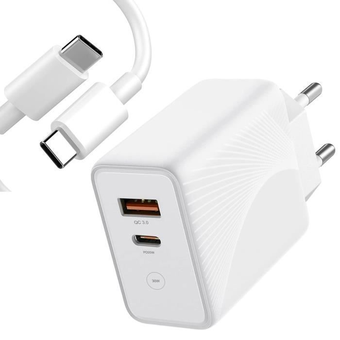 Chargeur - Xiaomi - 30W Double Port PD 20W+QC 3.0 - Câble USB-C 1m - Blanc