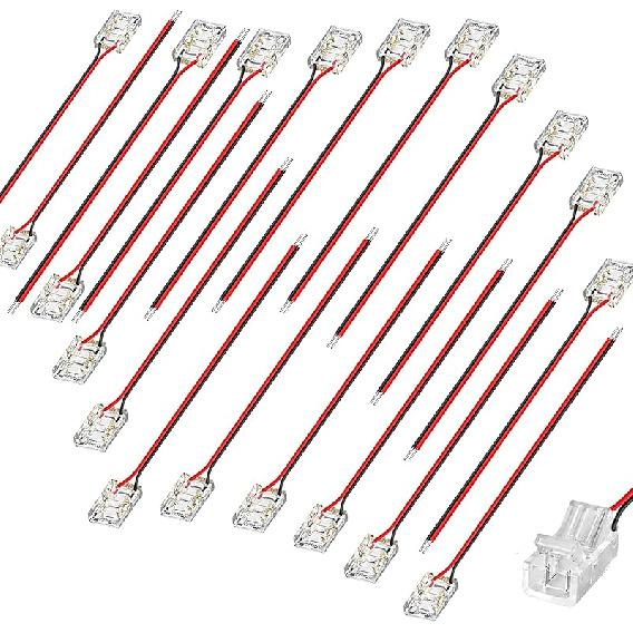 2Pin Transparent Solderless 8mm COB LED Strip Connector Corner Kit,Strip To Wire 4P,Strip To Strip 12P,L-Shape 2P,Red and Black Wire 4P,for 5V 12V
