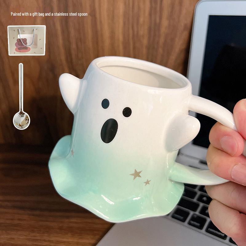 Creative Cartoon Cute Mug with Lid and Spoon - Large Capacity Ceramic Coffee Cup for Women & Couples