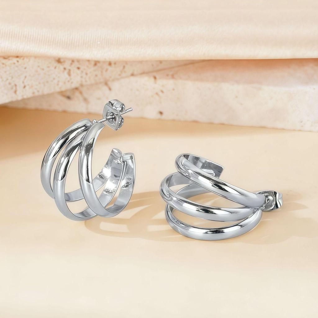 Gold Titanium Steel Multilayer Hoop Earrings - Light Luxury, Colorfast, High-End Feel