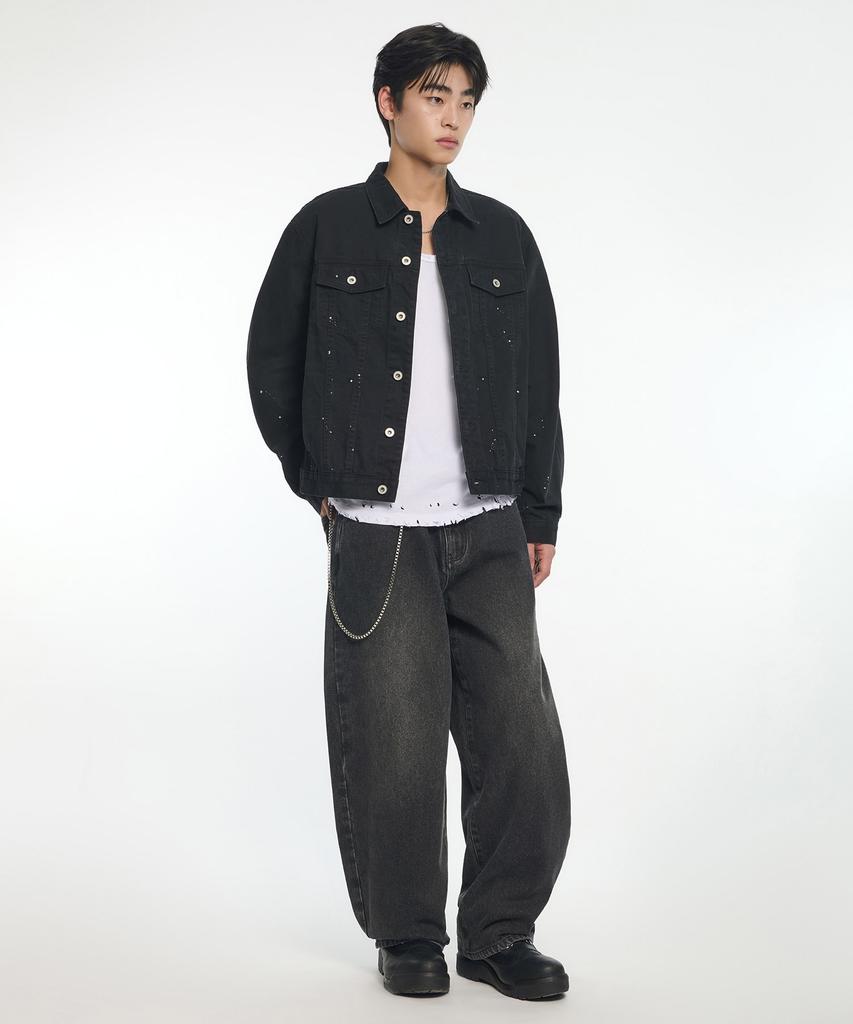 NOMANUAL Painted Trucker Jacket - Washed Black