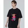 Black T Shirt with Bear Graphic and Pink Text Print for Casual Wear