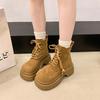Thick-soled heightened and thin Martin boots women's shoes, new British style retro lace-up short boots in autumn and winter 2025