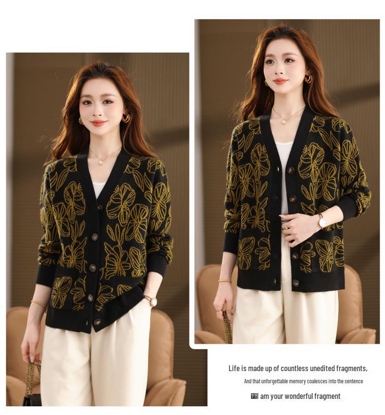 2025 Women's Spring & Autumn Jacquard Knit Cardigan: Casual Loose Sweater Coat