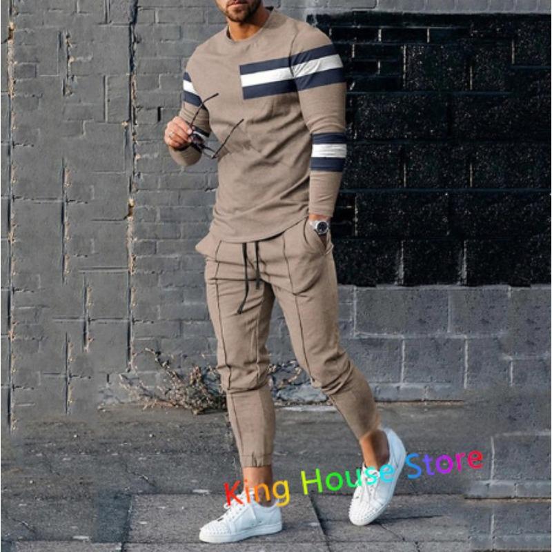 

Geometry 3D Pattern Mens 2 Piece Outfits Autumn Long Sleeve T-shirt Casual Sweatpants Set Men s Clothing Tracksuit 2 Piece Set 4XL