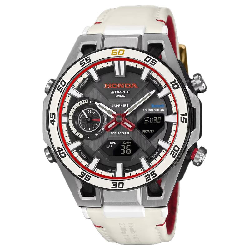 Casio EDIFICE 100 Meters Waterproof Solar Quartz Genuine Leather Strap Men's Watch Gray Dial ECB-2300HR-1A