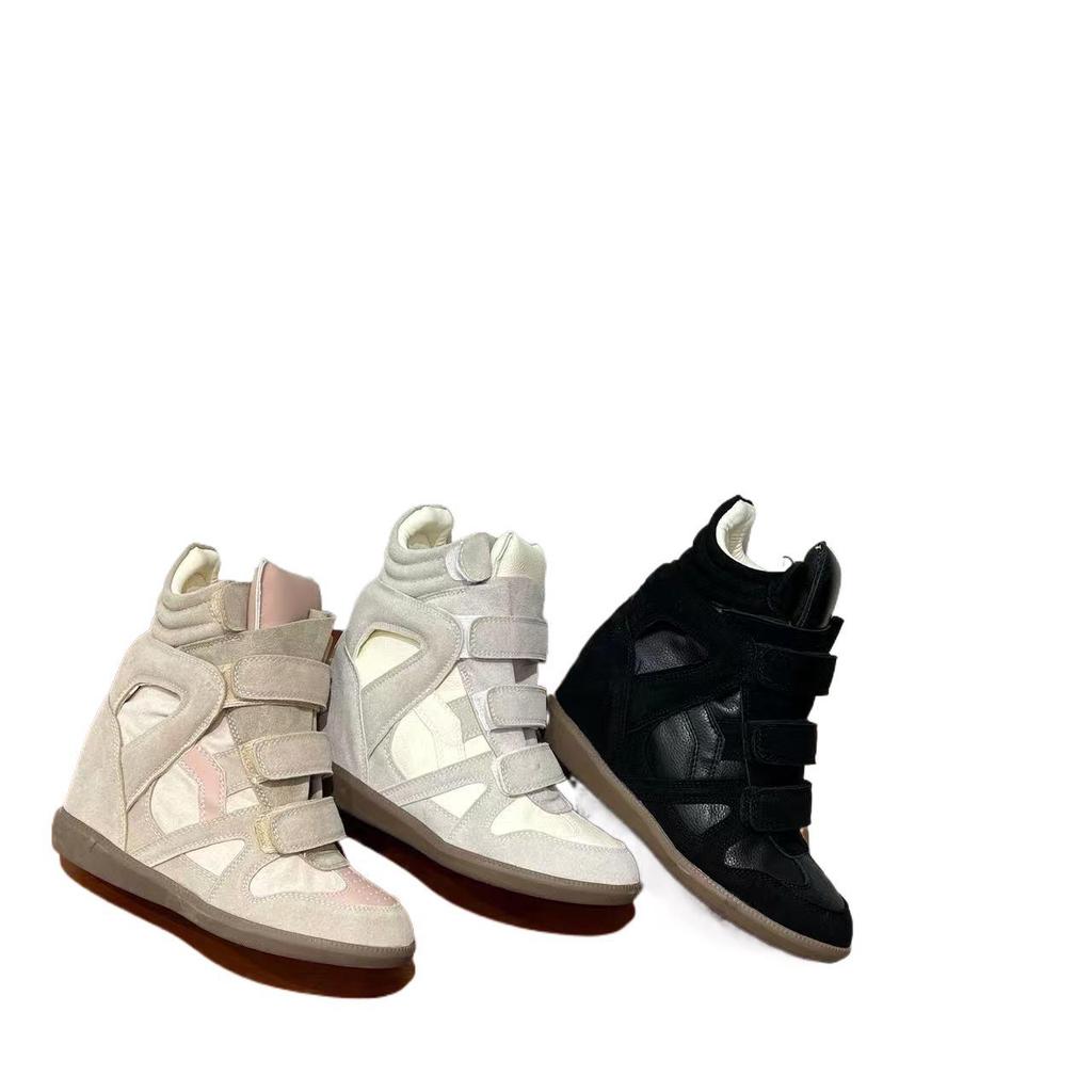 New Inner Height-increasing Shoes for Women, High-top, Color-blocked, Round-toe, Flat-soled Casual Shoes, Versatile Velcro Sneakers for Women