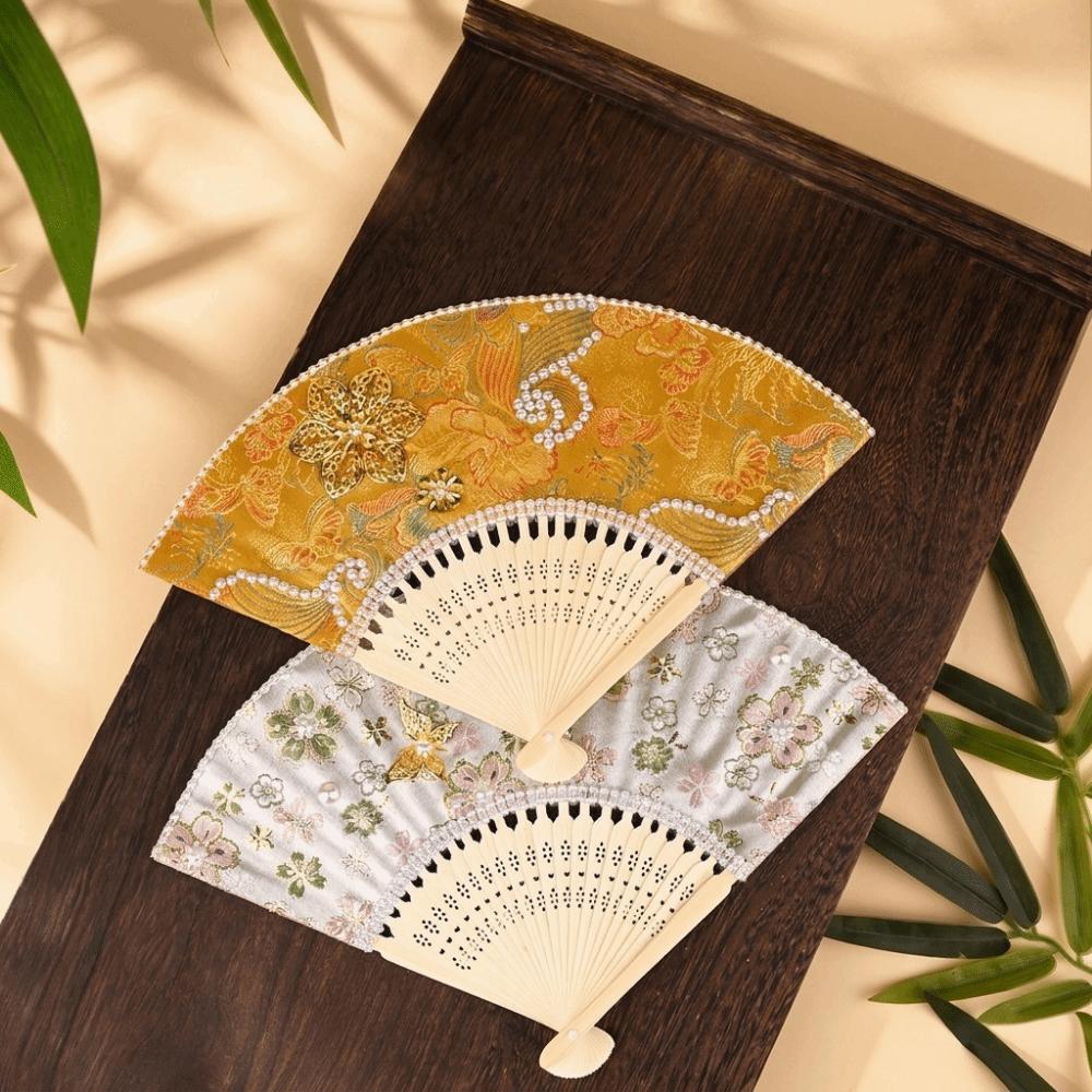 Portable Pearl Folding Fan Butterfly Handmade Fan Vintage Decorative Fan  Home Ornament