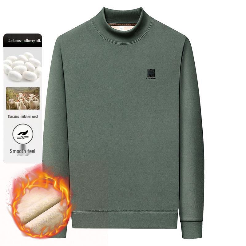 Men's Winter Luxury Velvet Hoodie 2025: Thick Half-High Collar Long-Sleeve Base Layer for Middle-Aged Dad