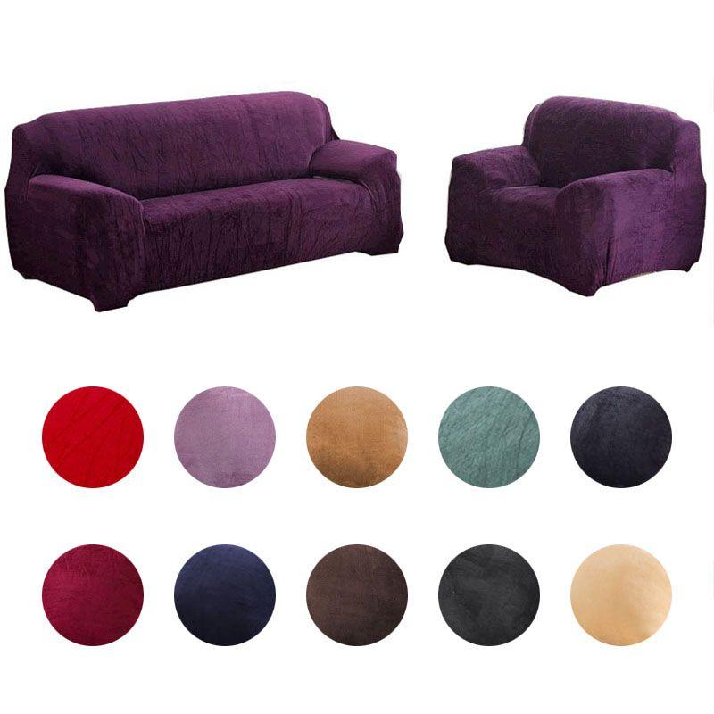 Skin-friendly Stretch Sofa Slipcover Thick Plush Velvet Cover Offering Total Protection