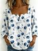 New Xiyin Summer T-Shirt Women's Printed Square Neck Button Bubble Sleeve Women's Top Women's
